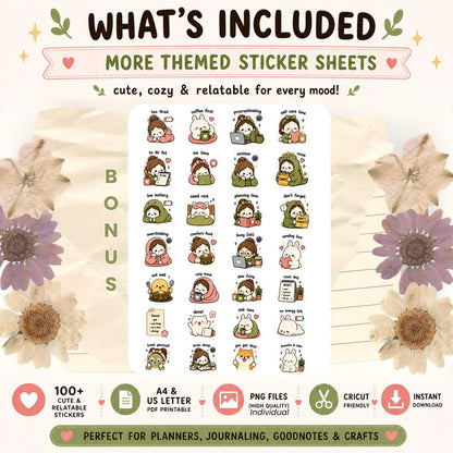Digital Planner Stickers Bundle – 100 Cute PNG GoodNotes Stickers for Daily Life, Self Care, Cozy Aesthetic iPad Journal | Digital Products