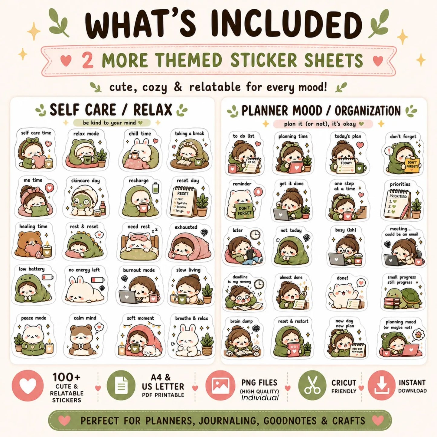 Digital Planner Stickers Bundle – 100 Cute PNG GoodNotes Stickers for Daily Life, Self Care, Cozy Aesthetic iPad Journal | Digital Products