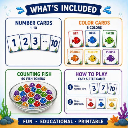 Feed the Shark Counting Game Printable | Numbers 1–10 & Color Recognition | Preschool Math Activity