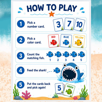 Feed the Shark Counting Game Printable | Numbers 1–10 & Color Recognition | Preschool Math Activity