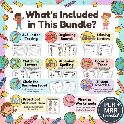 Preschool Alphabet Worksheets Bundle | A-Z Tracing & Phonics Printable PDF