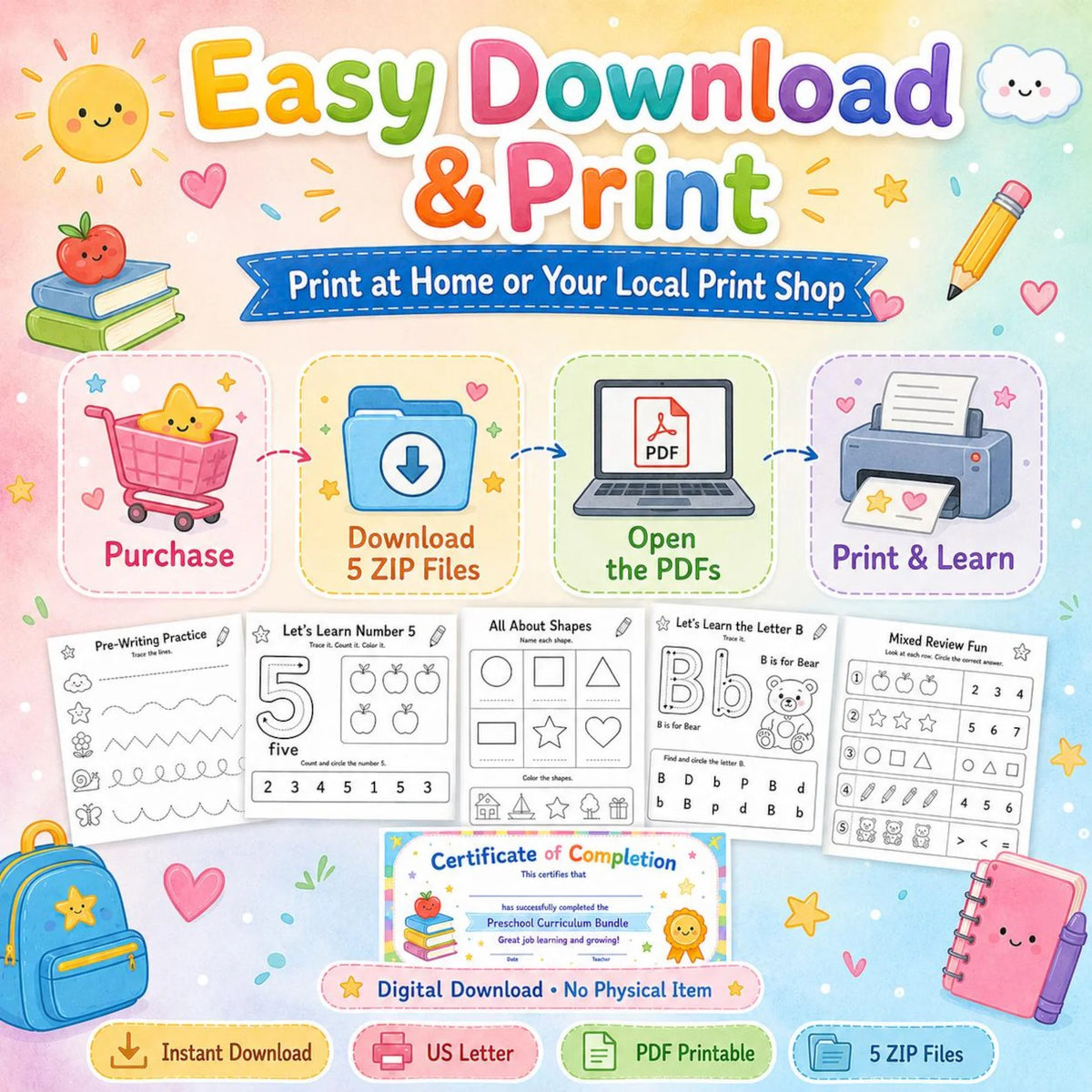 Preschool Curriculum Bundle Ages 3–4 | 200+ Worksheets