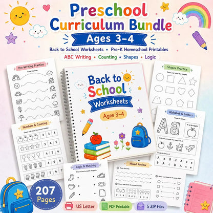 Preschool Curriculum Bundle Ages 3–4 | 200+ Worksheets