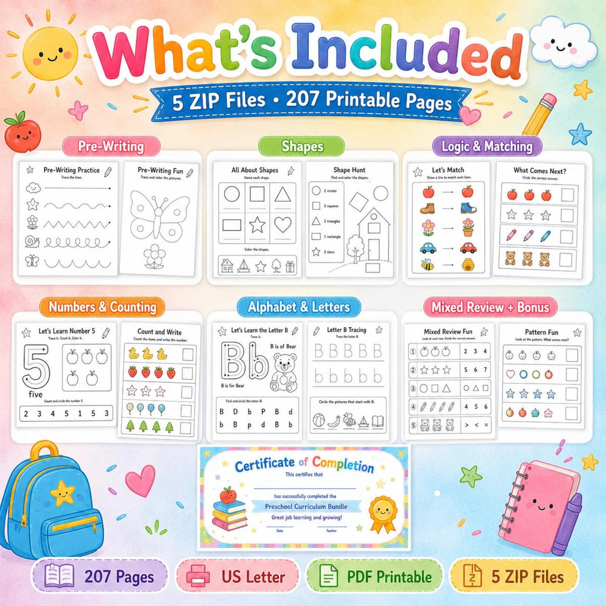 Preschool Curriculum Bundle Ages 3–4 | 200+ Worksheets