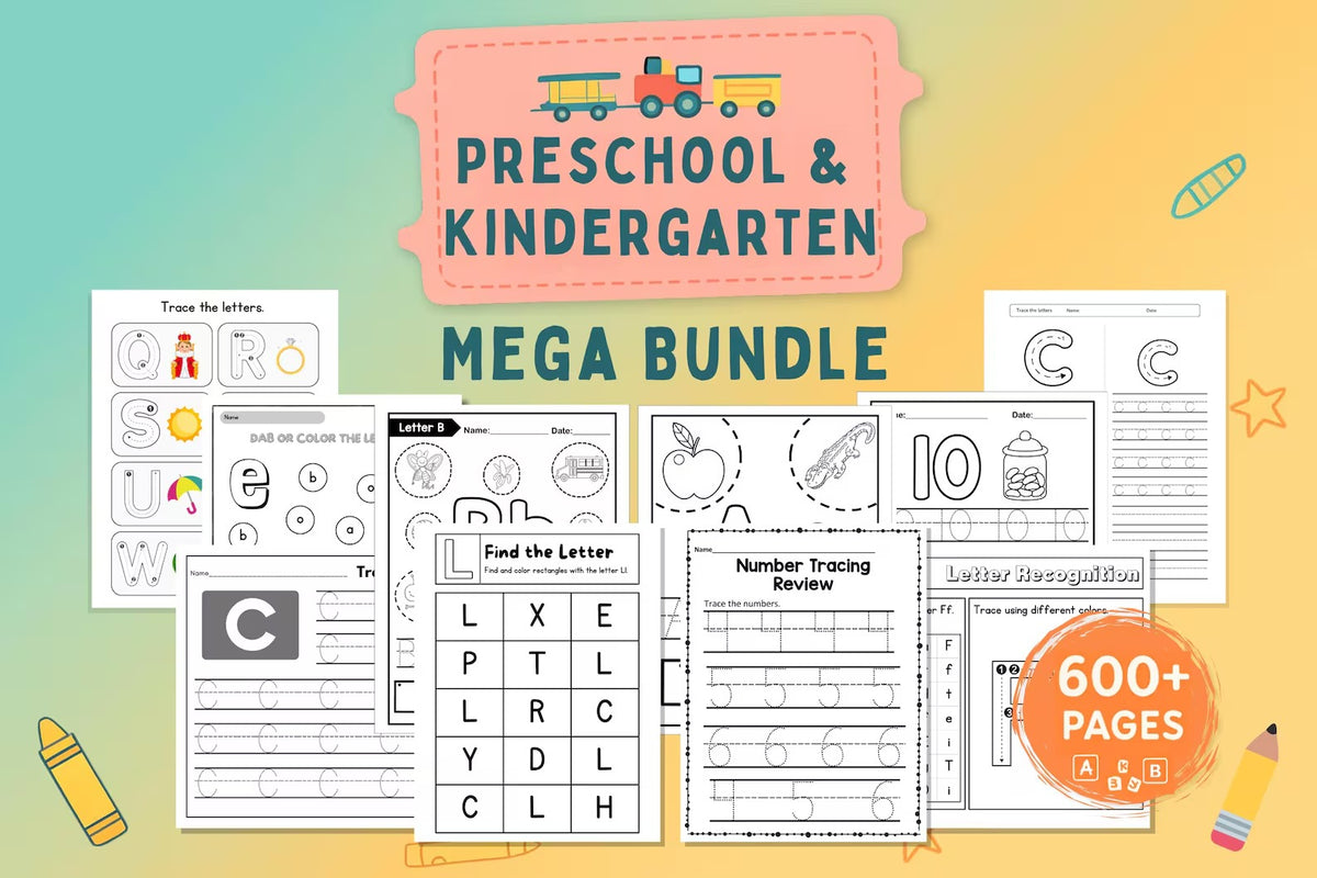 Preschool & Kindergarten Worksheets Bundle | 600+ Pages | Tracing, Alphabet, Math, Dot Marker, Fine Motor