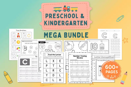 Preschool & Kindergarten Worksheets Bundle | 600+ Pages | Tracing, Alphabet, Math, Dot Marker, Fine Motor