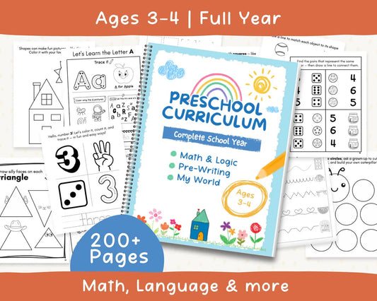 Preschool Learning Worksheets Bundle Ages 3-4 | 200+ Pre-K Printable Activities