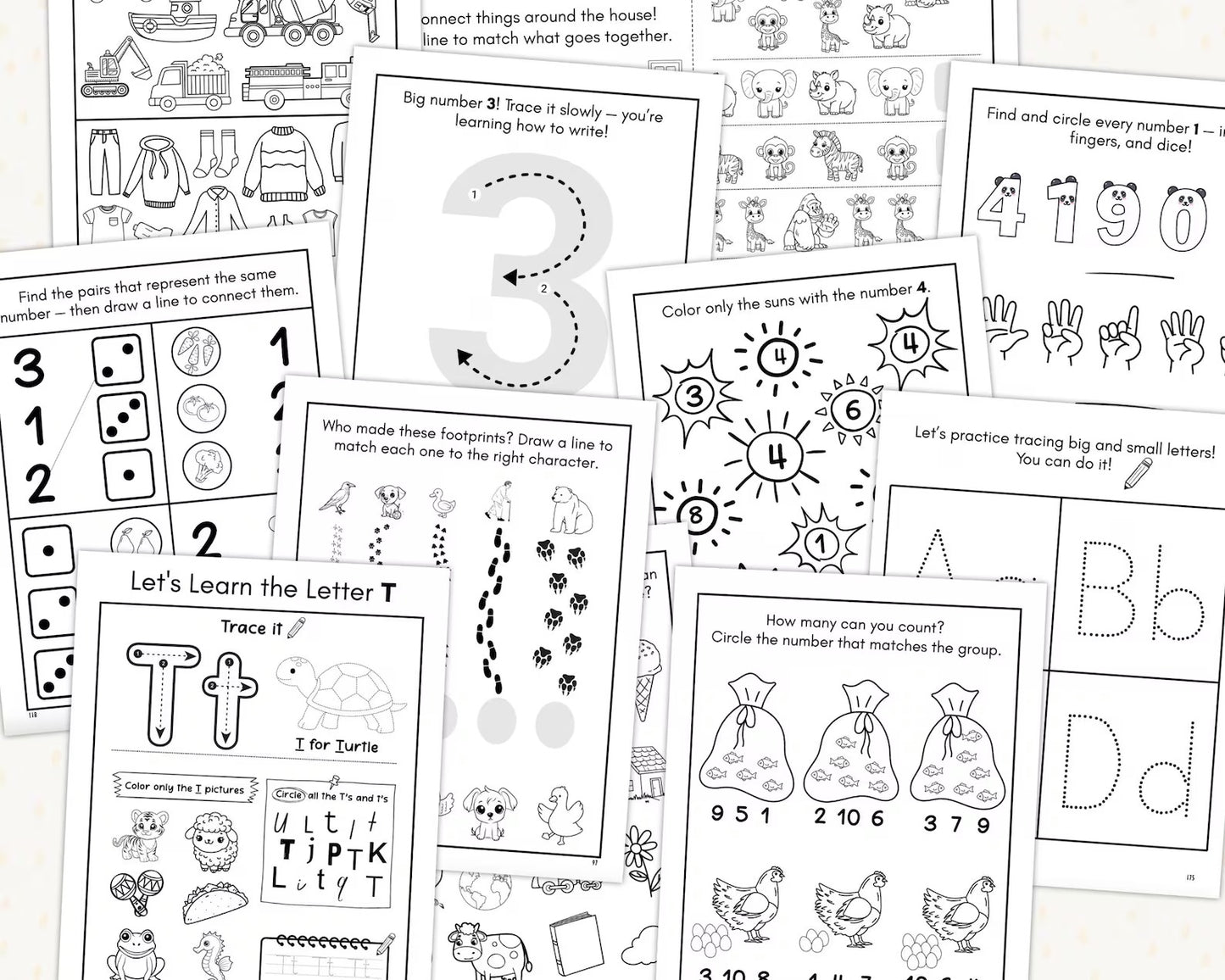 Preschool Learning Worksheets Bundle Ages 3-4 | 200+ Pre-K Printable Activities | ABC Alphabet, Number Tracing, Writing Practice, Counting, Homeschool Curriculum | Back to School Workbook PDF