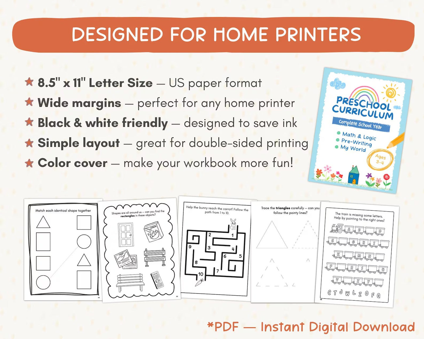 Preschool Learning Worksheets Bundle Ages 3-4 | 200+ Pre-K Printable Activities | ABC Alphabet, Number Tracing, Writing Practice, Counting, Homeschool Curriculum | Back to School Workbook PDF