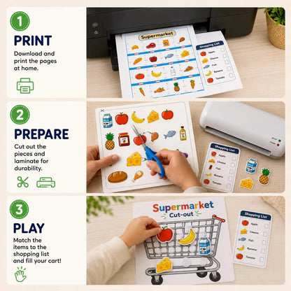 Shopping Busy Book for Toddlers | Printable Grocery Game | Preschool Learning Activity | Matching Game | Kids Busy Book