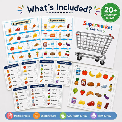 Shopping Busy Book for Toddlers | Printable Grocery Game | Preschool Learning Activity | Matching Game | Kids Busy Book