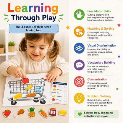 Shopping Busy Book for Toddlers | Printable Grocery Game | Preschool Learning Activity | Matching Game | Kids Busy Book