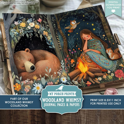 Woodland Whimsy Junk Journal Kit | Printable Journal Pages & Decorative Papers | Forest Fairytale Kids Animals Digital Download