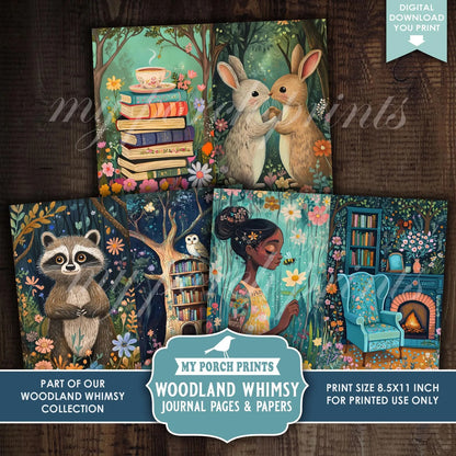 Woodland Whimsy Junk Journal Kit | Printable Journal Pages & Decorative Papers | Forest Fairytale Kids Animals Digital Download