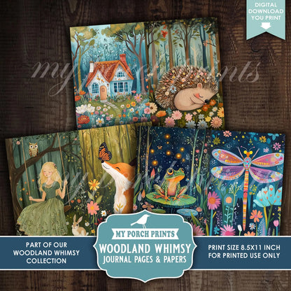 Woodland Whimsy Junk Journal Kit | Printable Journal Pages & Decorative Papers | Forest Fairytale Kids Animals Digital Download