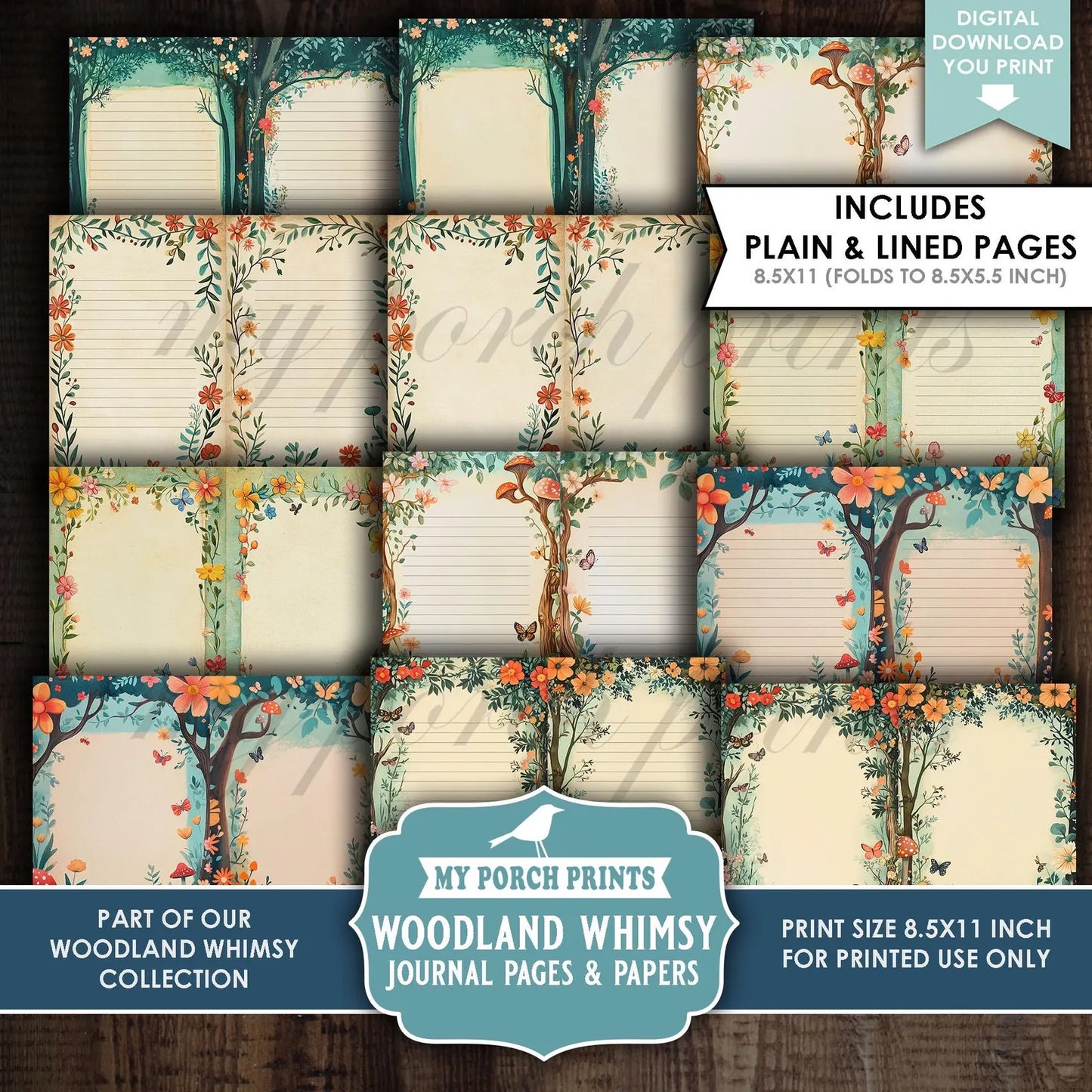 Woodland Whimsy Junk Journal Kit | Printable Journal Pages & Decorative Papers | Forest Fairytale Kids Animals Digital Download