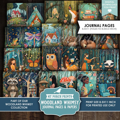 Woodland Whimsy Junk Journal Kit | Printable Journal Pages & Decorative Papers | Forest Fairytale Kids Animals Digital Download