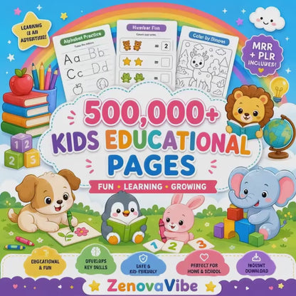 500,000+ Kids Educational Printables Bundle PLR MRR | Printable Worksheets, Coloring Pages, Busy Books, Flashcards, Homeschool Curriculum, Learning Games | Commercial Use | Instant Download
