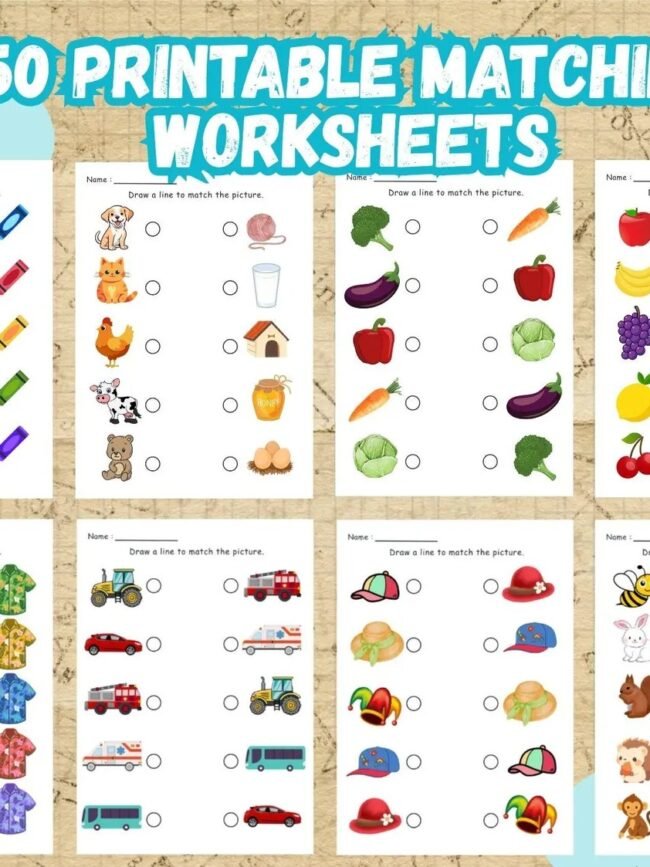 Printable Matching Worksheets – 50 Preschool & Kindergarten Match