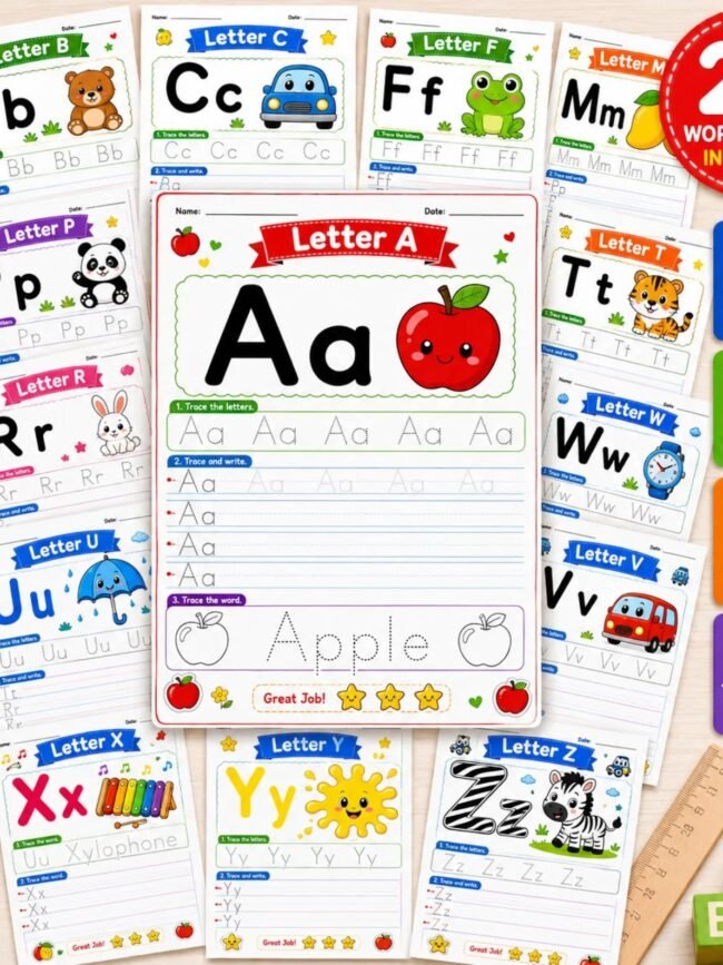 A-Z Alphabet Tracing Worksheets | Preschool ABC Handwriting Printable PDF A-Z Alphabet Tracing Worksheets | Preschool ABC Handwriting Printable PDF
