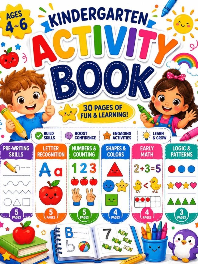 Kindergarten Readiness Workbook Ages 4-6 | 30 Printable Preschool & Pre-K Learning Activities Kindergarten Readiness Workbook Ages 4-6 | 30 Printable Preschool & Pre-K Learning Activities