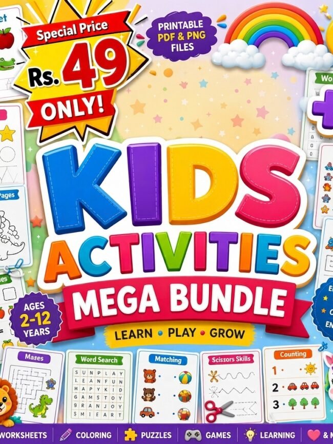 🚀 Kids Activities Mega Bundle | Printable Preschool Worksheets | Homeschool Learning Pack | ABC, Math, Tracing, Coloring, Kindergarten PDF Activities | Instant Download